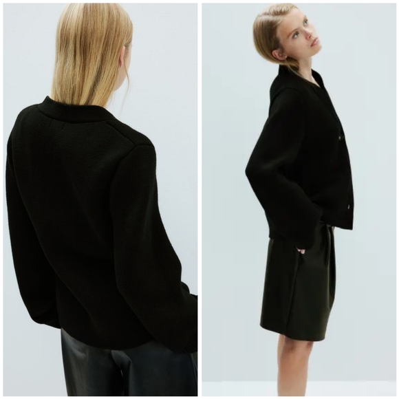 H&M Premium Knit Wool Women's Cardigan Black Large Warm Classic Core - Picture 3 of 7